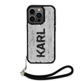 Apple iPhone 14 Pro Max Kılıf Karl Lagerfeld El Askısı İpli Hareketli Pullu Dizayn Kapak
