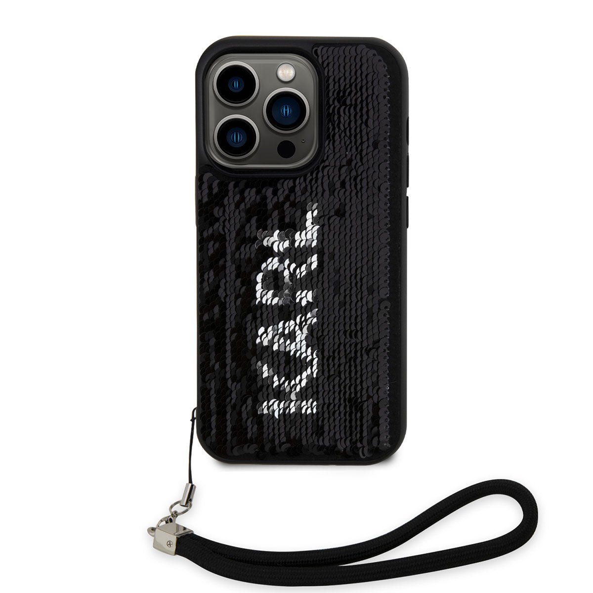 Apple iPhone 14 Pro Max Kılıf Karl Lagerfeld El Askısı İpli Hareketli Pullu Dizayn Kapak