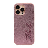 Apple iPhone 14 Pro Max Kılıf Karl Lagerfeld Orjinal Lisanslı 3D KL Yazılı Tüylü Arka Yüzey Saffiano Rhinestones Kapak