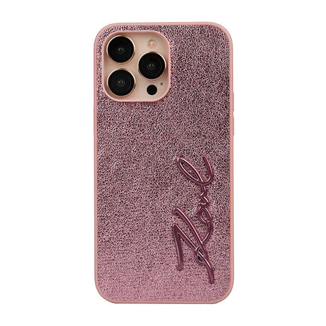 Apple iPhone 14 Pro Max Kılıf Karl Lagerfeld Orjinal Lisanslı 3D KL Yazılı Tüylü Arka Yüzey Saffiano Rhinestones Kapak