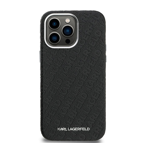 Apple iPhone 14 Pro Max Kılıf Karl Lagerfeld Orjinal Lisanslı PU Deri Damgalı Metal Yazı Logolu Kapak