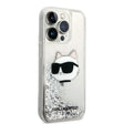 Apple iPhone 14 Pro Max Kılıf Karl Lagerfeld Sıvılı Simli Choupette Head Dizayn Kapak