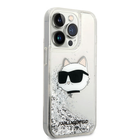 Apple iPhone 14 Pro Max Kılıf Karl Lagerfeld Sıvılı Simli Choupette Head Dizayn Kapak