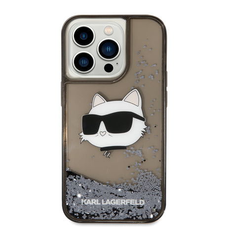 Apple iPhone 14 Pro Max Kılıf Karl Lagerfeld Sıvılı Simli Choupette Head Dizayn Kapak