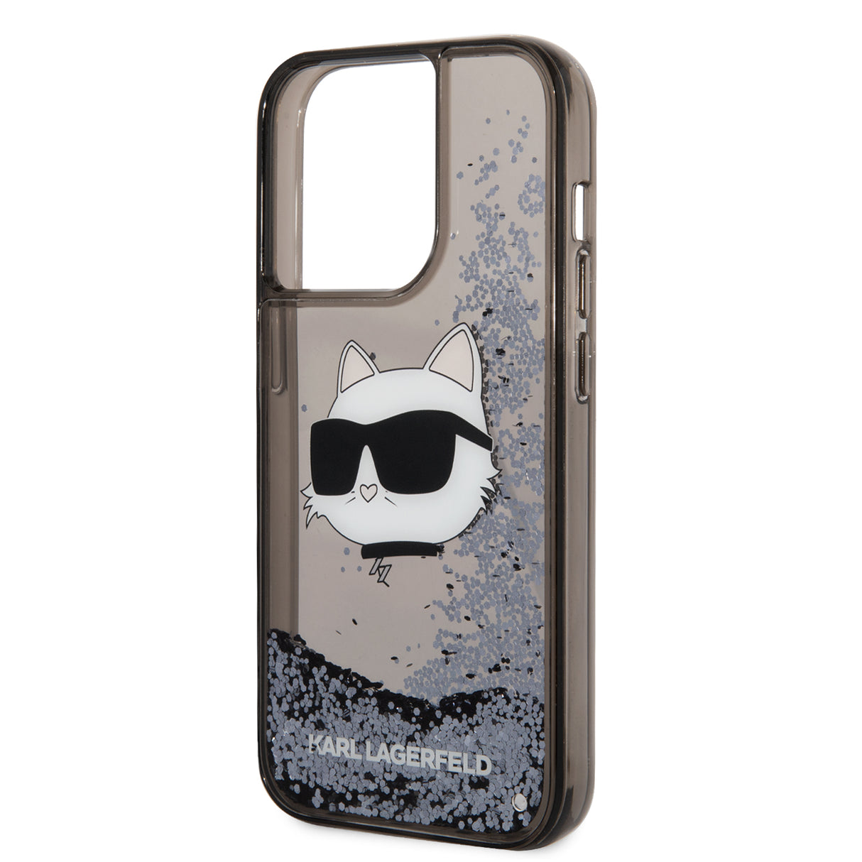 Apple iPhone 14 Pro Max Kılıf Karl Lagerfeld Sıvılı Simli Choupette Head Dizayn Kapak