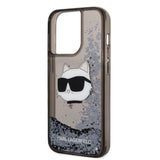 Apple iPhone 14 Pro Max Kılıf Karl Lagerfeld Sıvılı Simli Choupette Head Dizayn Kapak