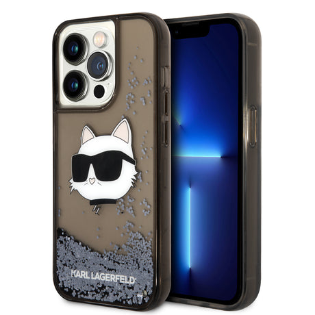 Apple iPhone 14 Pro Max Kılıf Karl Lagerfeld Sıvılı Simli Choupette Head Dizayn Kapak