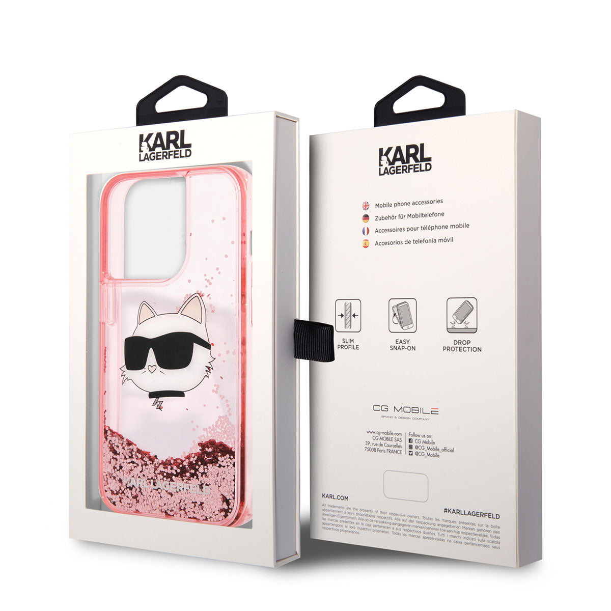 Apple iPhone 14 Pro Max Kılıf Karl Lagerfeld Sıvılı Simli Choupette Head Dizayn Kapak