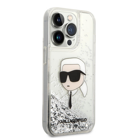 Apple iPhone 14 Pro Max Kılıf Karl Lagerfeld Sıvılı Simli Karl Head Dizayn Kapak