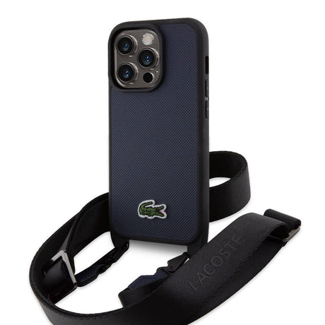 Apple iPhone 14 Pro Max Kılıf Lacoste Orjinal Lisanslı PU Pike Desenli Arka Yüzey Askılı İkonik Timsah Dokuma Logolu Kapak