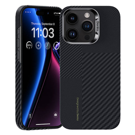 Apple iPhone 14 Pro Max Kılıf M-safe Şarj Özellikli Karbon Fiber Benks Montage ArmorAir Kevlar Kapak