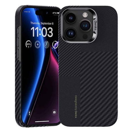 Apple iPhone 14 Pro Max Kılıf M-safe Şarj Özellikli Karbon Fiber Benks Montage ArmorAir Kevlar Kapak