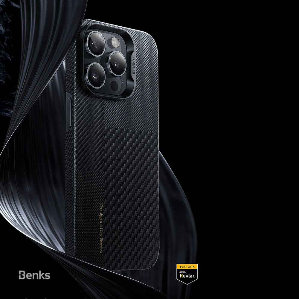 Apple iPhone 14 Pro Max Kılıf M-safe Şarj Özellikli Karbon Fiber Benks Montage ArmorAir Kevlar Kapak