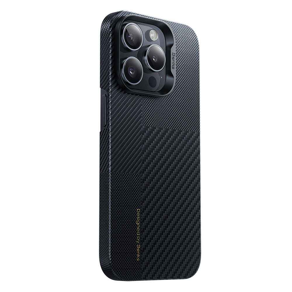 Apple iPhone 14 Pro Max Kılıf M-safe Şarj Özellikli Karbon Fiber Benks Montage ArmorAir Kevlar Kapak