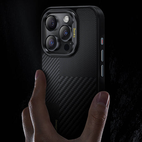 Apple iPhone 14 Pro Max Kılıf M-safe Şarj Özellikli Karbon Fiber Benks Montage Hybrid ArmorPro Kevlar Kapak