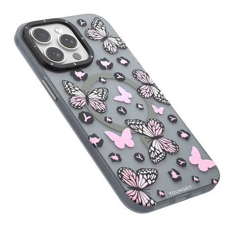 Apple iPhone 14 Pro Max Kılıf M-safe Şarj Özellikli Kelebek Desenli Youngkit Shadow Dance Serisi Kapak