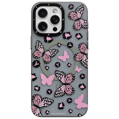 Apple iPhone 14 Pro Max Kılıf M-safe Şarj Özellikli Kelebek Desenli Youngkit Shadow Dance Serisi Kapak