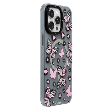 Apple iPhone 14 Pro Max Kılıf M-safe Şarj Özellikli Kelebek Desenli Youngkit Shadow Dance Serisi Kapak
