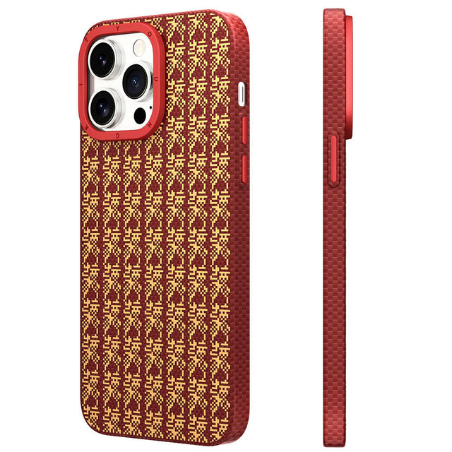 Apple iPhone 14 Pro Max Kılıf M-safe Şarj Özellikli Kevlar 1500D Youngkit Auspicious Loong Serisi Kapak