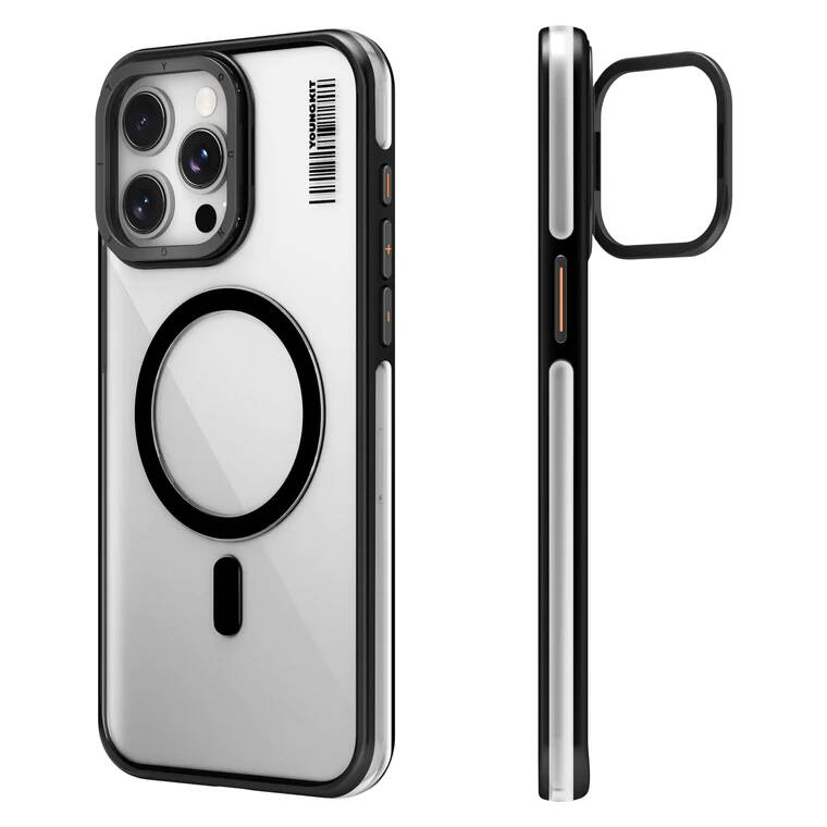 Apple iPhone 14 Pro Max Kılıf M-safe Şarj Özellikli Sararma Önleyici Youngkit Crystal Grid Kapak