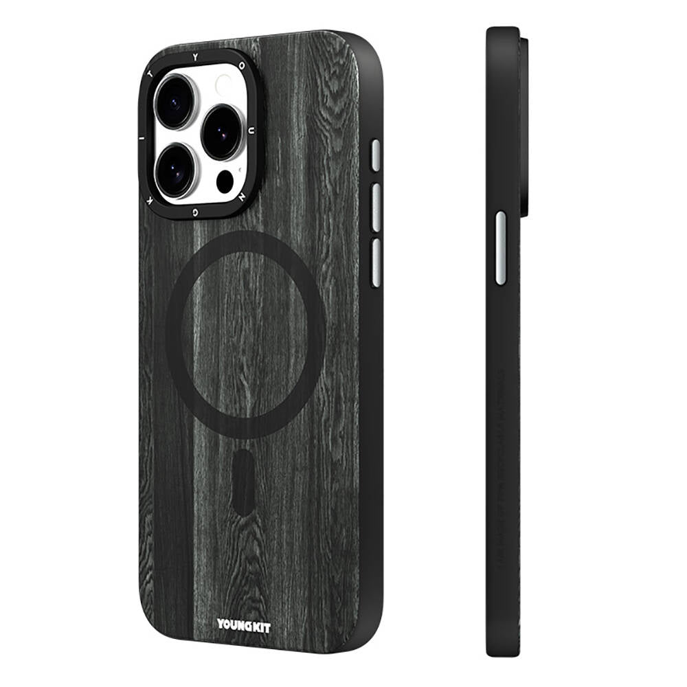 Apple iPhone 14 Pro Max Kılıf M-safe Şarj Özellikli Sararmaya Dayanıklı Youngkit Wood Forest Serisi Kapak