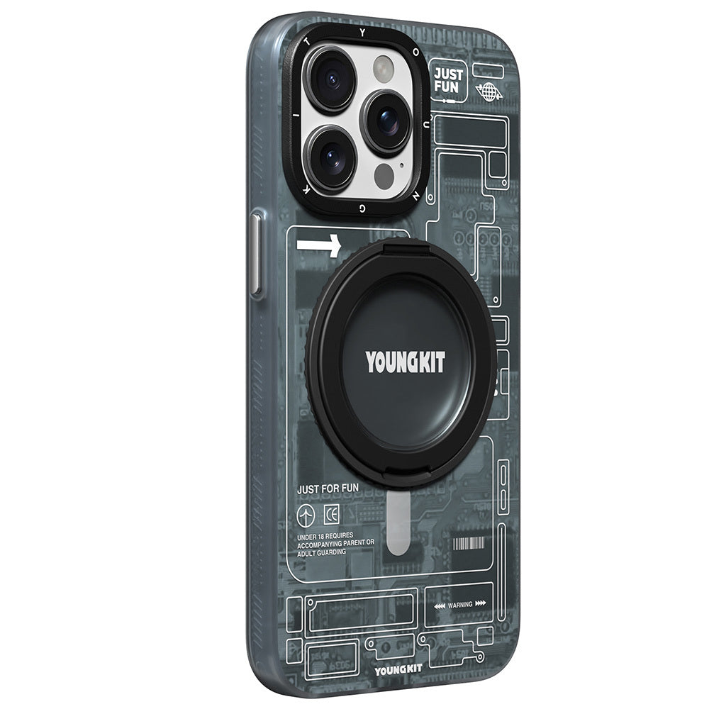 Apple iPhone 14 Pro Max Kılıf M-safe Şarj Özellikli Youngkit 360° Standlı Technology Serisi Kapak