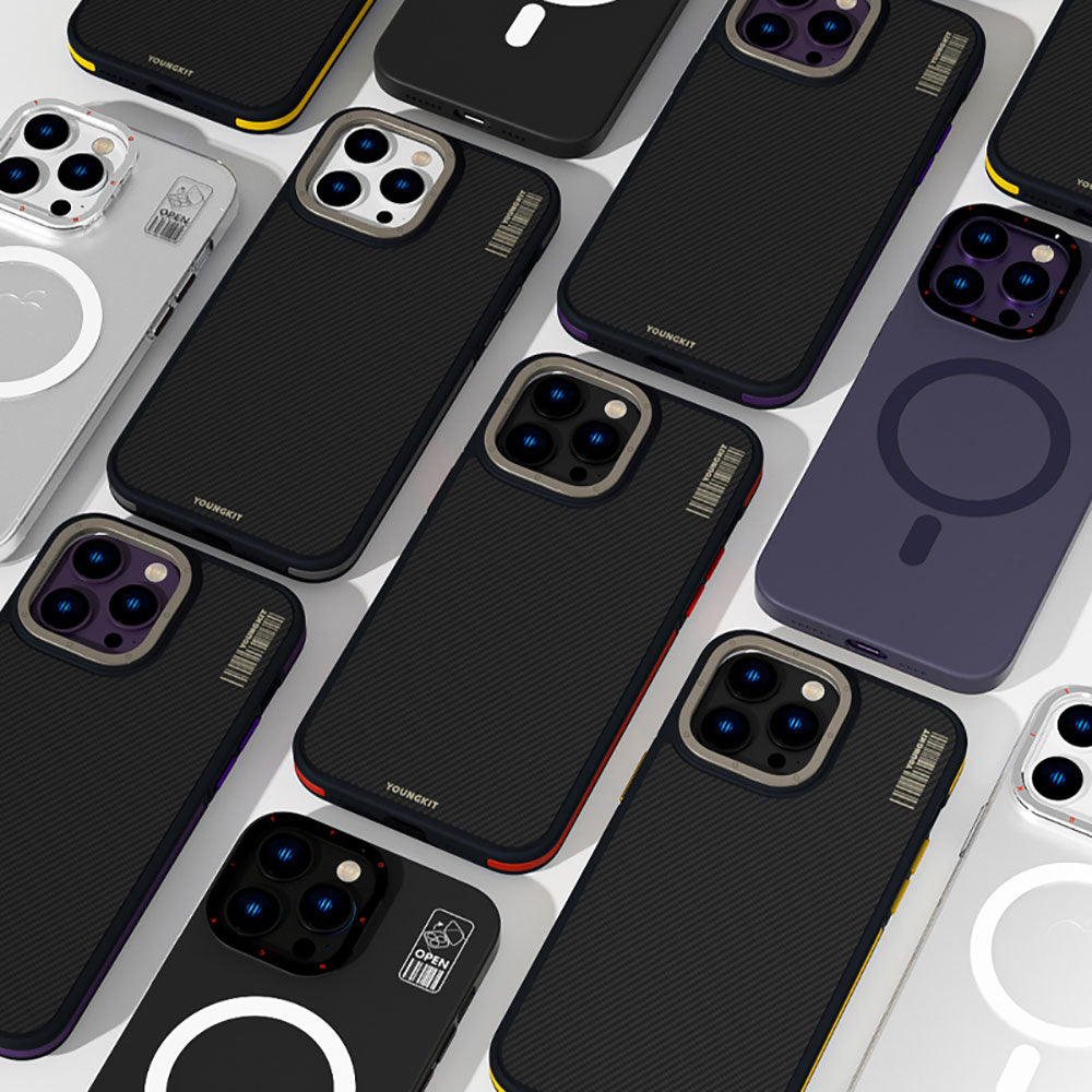 Apple iPhone 14 Pro Max Kılıf M-safe Şarj Özellikli YoungKit 600D Kevlar Kapak