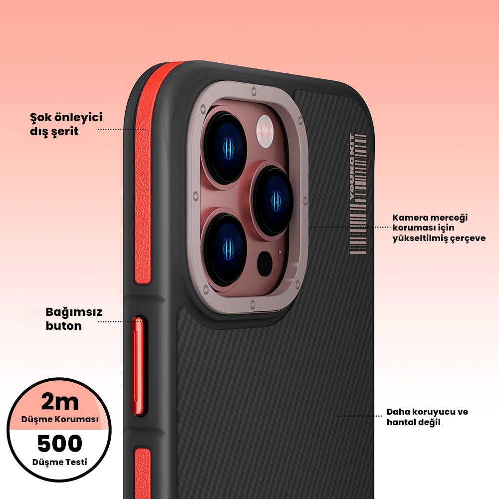 Apple iPhone 14 Pro Max Kılıf M-safe Şarj Özellikli YoungKit 600D Kevlar Kapak