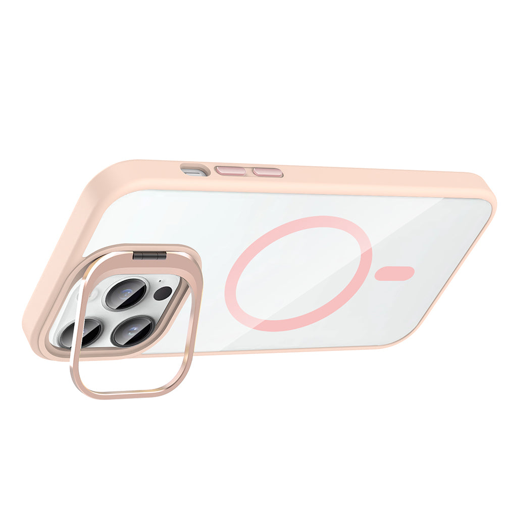 Apple iPhone 14 Pro Max Kılıf Standlı ve Kamera Lens Hediyeli M-Safe Şarj Özellikli Zore Etro Kapak