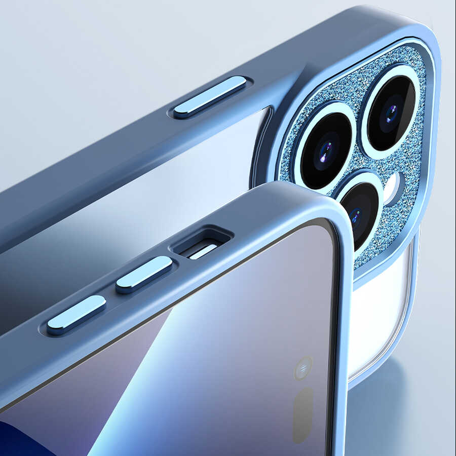 Apple iPhone 14 Pro Max Kılıf ​​​​​Wiwu GCC-105 Lens Korumalı Renkli Kenar Arkası Şeffaf Multicolor Kapak