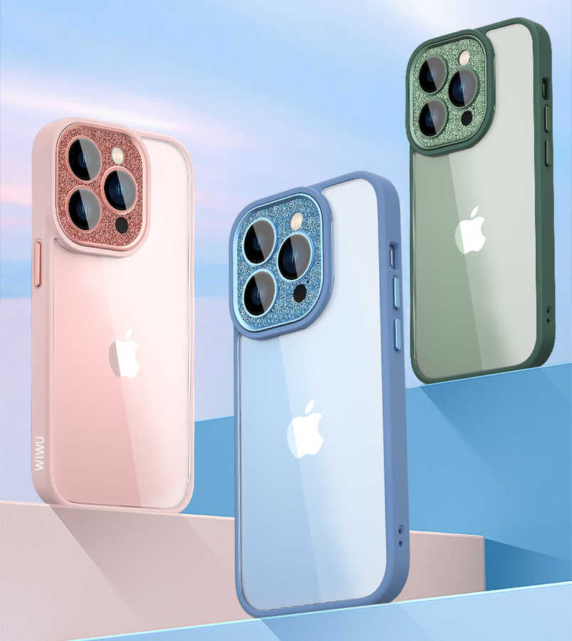 Apple iPhone 14 Pro Max Kılıf ​​​​​Wiwu GCC-105 Lens Korumalı Renkli Kenar Arkası Şeffaf Multicolor Kapak