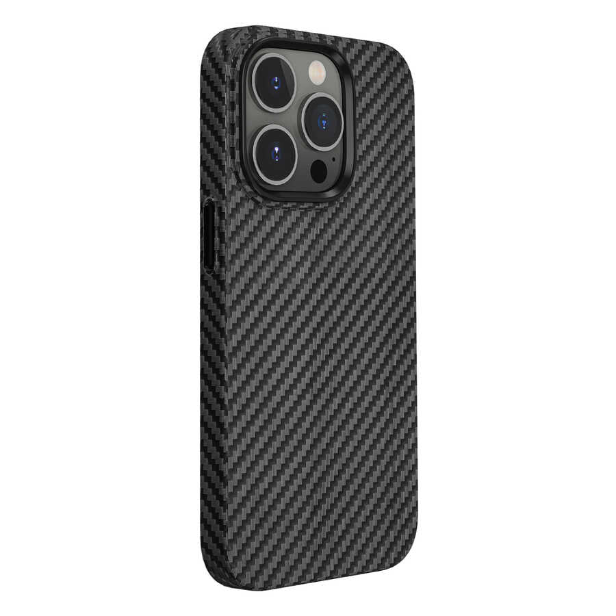 Apple iPhone 14 Pro Max Kılıf ​​​​​Wiwu Karbon Fiber Görünümlü M-safe Wireless Şarj Özellikli Kabon Kapak