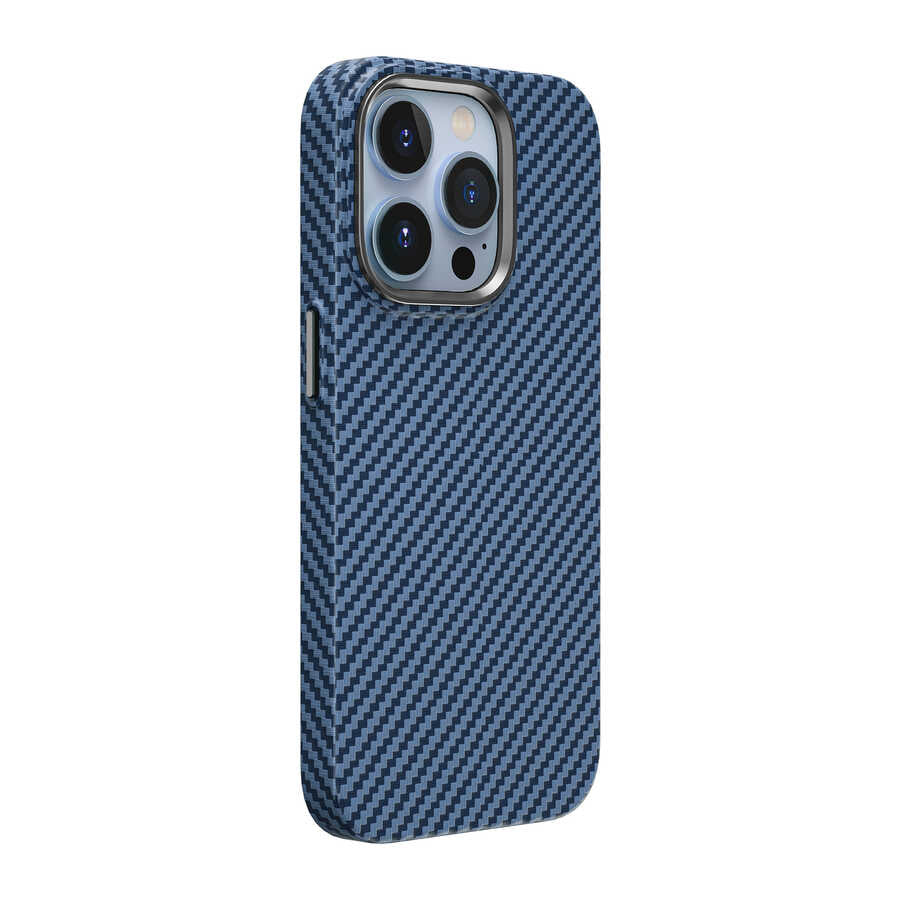 Apple iPhone 14 Pro Max Kılıf ​​​​​Wiwu Karbon Fiber Görünümlü M-safe Wireless Şarj Özellikli Kabon Kapak