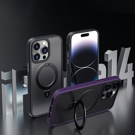 Apple iPhone 14 Pro Max Kılıf Wiwu ZMM-010 M-safe Şarj Özellikli Parmak İzi Bırakmayan Mat Transparan Standlı Kapak