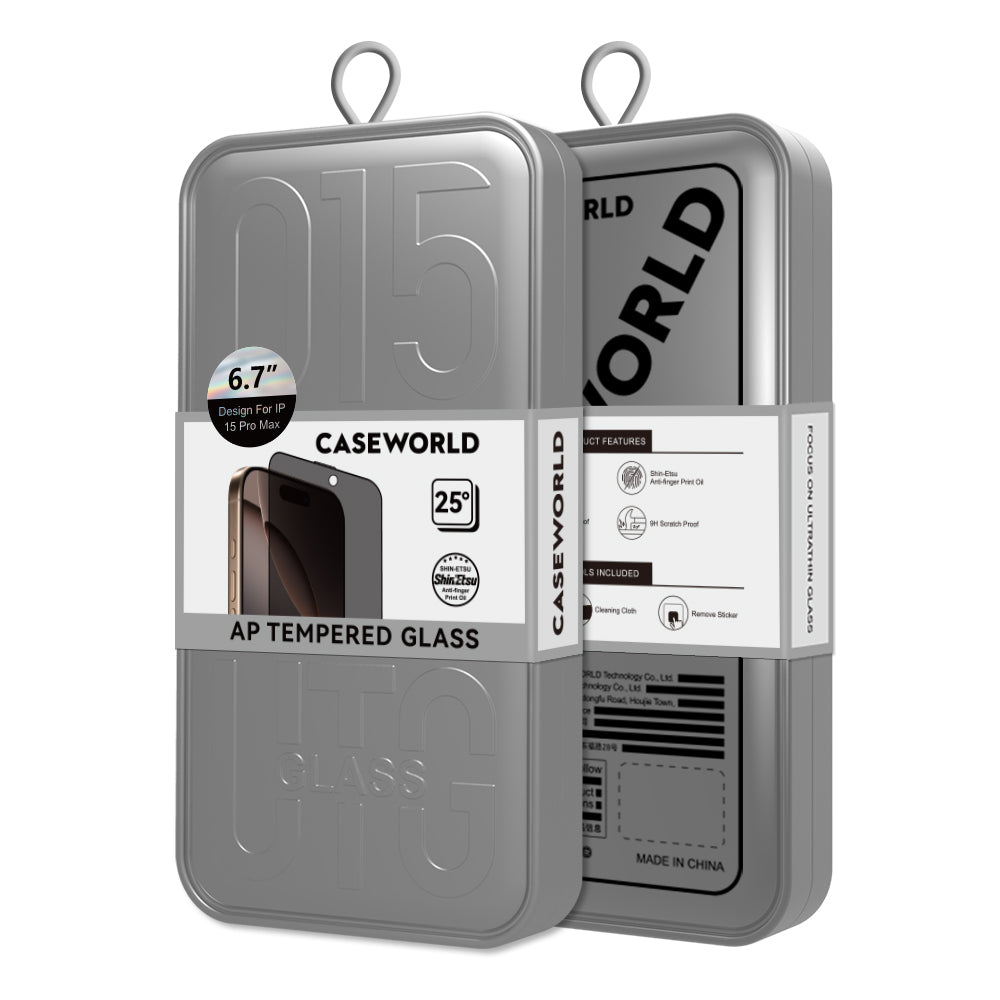 Apple iPhone 15 CaseWorld 0.25mm Privacy 3D Temperli Cam Ekran Koruyucu + Uygulama Aparatlı