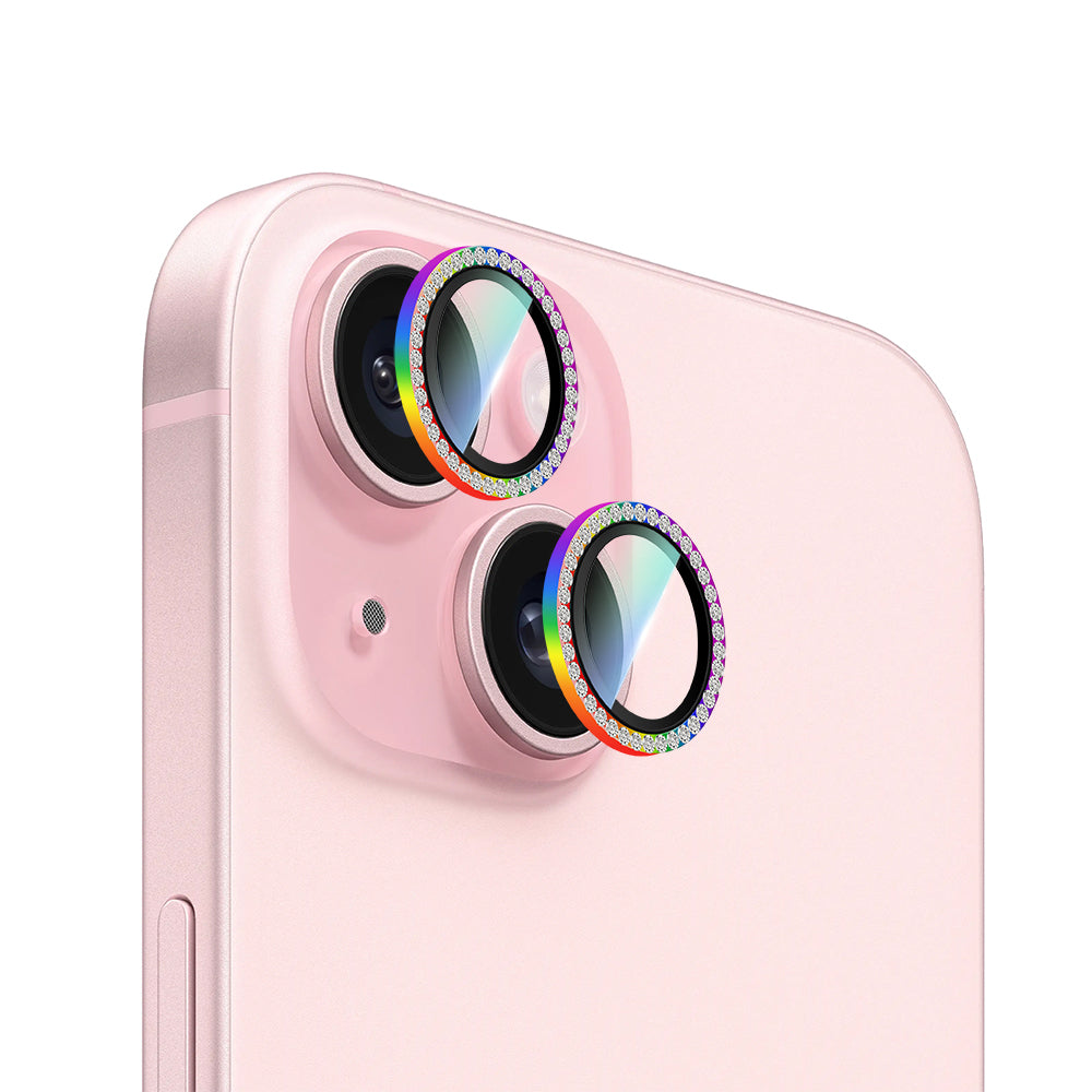 Apple iPhone 15 CaseWorld Alloy Sparkling Diamond Serisi Taşlı Lens Koruyucu