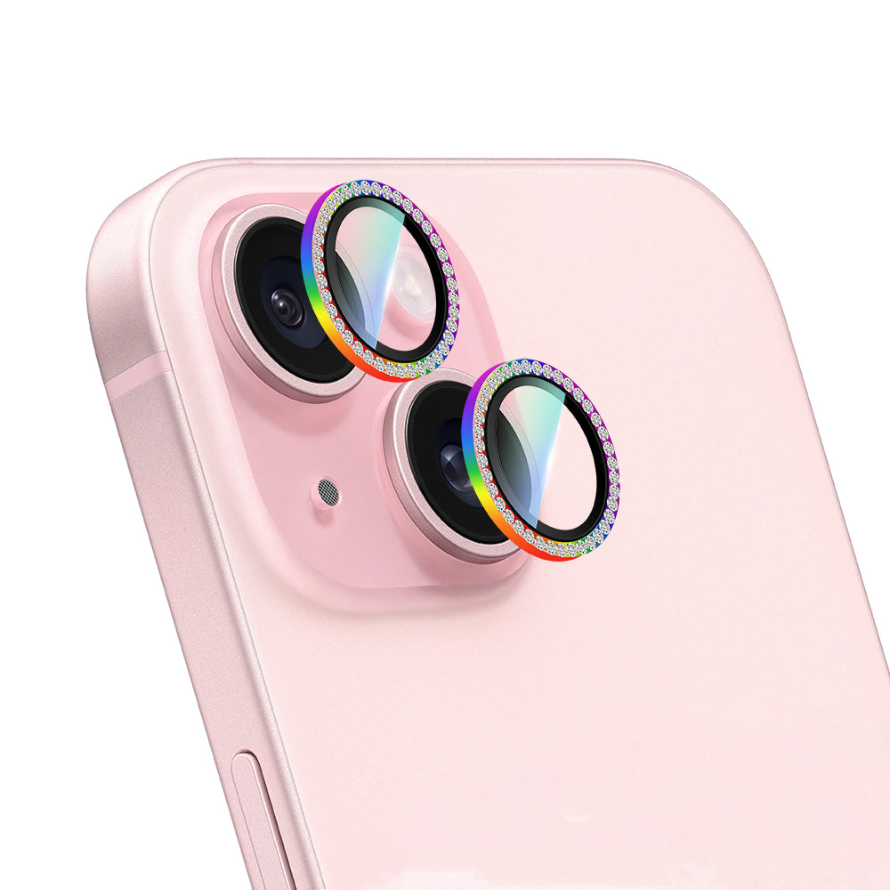 Apple iPhone 15 CaseWorld Alloy Sparkling Diamond Serisi Taşlı Lens Koruyucu