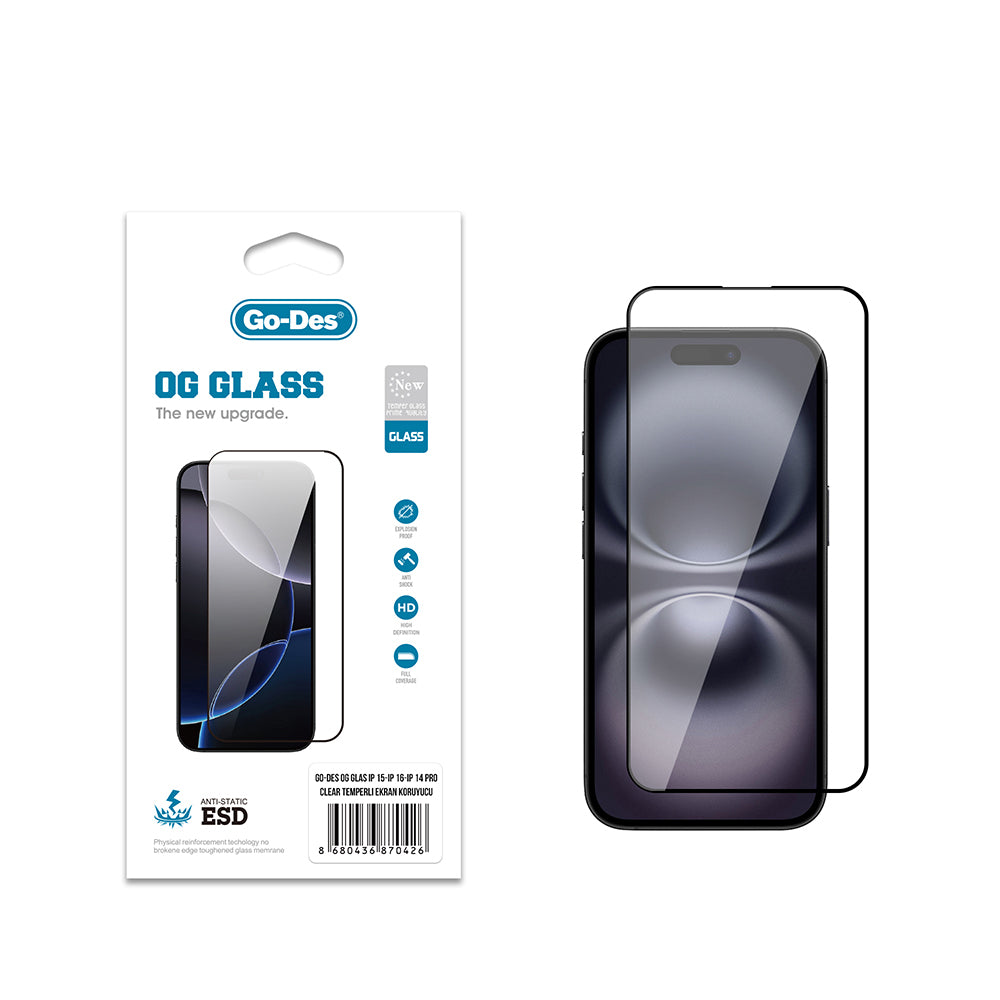 Apple iPhone 15 Go Des OG Glass Antistatik Temperli Cam Ekran Koruyucu