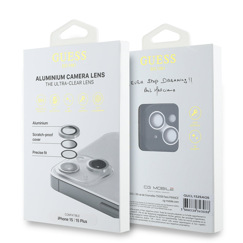 Apple iPhone 15 Guess Orjinal Lisanslı Metal Kamera Lens Koruyucu