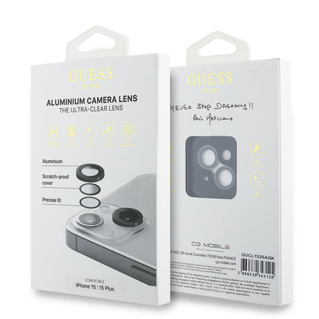 Apple iPhone 15 Guess Orjinal Lisanslı Metal Kamera Lens Koruyucu