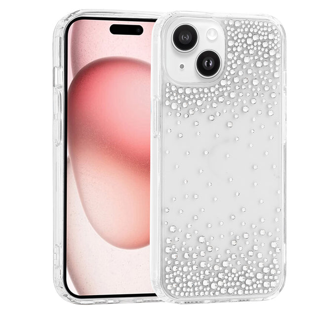 Apple iPhone 15 Kılıf Airbag Tasarımlı Damla Taşlı Şeffaf Zore Pera Silikon Kapak