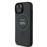 Apple iPhone 15 Kılıf Aston Martin Orjinal Lisanslı M-safe Şarj Özellikli Renkli Halka ve Karbon Fiber Tasarımlı Kapak