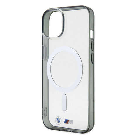 Apple iPhone 15 Kılıf BMW M-safe Şarj Özellikli Transparan Silver Ring Orjinal Lisanslı Kapak