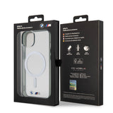 Apple iPhone 15 Kılıf BMW M-safe Şarj Özellikli Transparan Silver Ring Orjinal Lisanslı Kapak