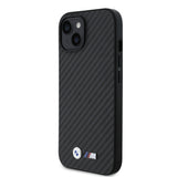 Apple iPhone 15 Kılıf BMW Orjinal Lisanslı Karbon Fiber Tasarımlı ve Metal Logolu PU Deri Kapak