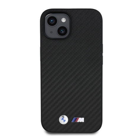 Apple iPhone 15 Kılıf BMW Orjinal Lisanslı Karbon Fiber Tasarımlı ve Metal Logolu PU Deri Kapak