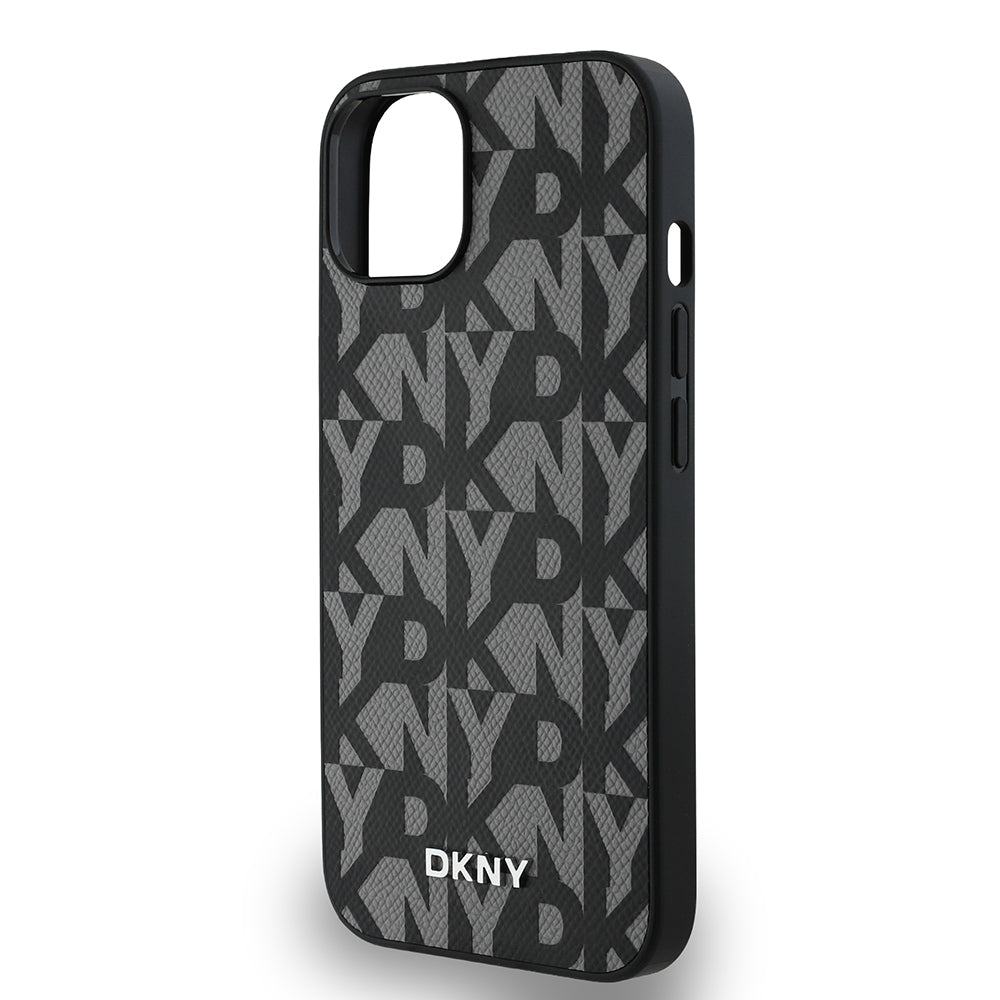 Apple iPhone 15 Kılıf DKNY Orjinal Lisanslı M-safe Şarj Özellikli 3D Yazılı Grid Pattern Kapak
