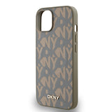 Apple iPhone 15 Kılıf DKNY Orjinal Lisanslı M-safe Şarj Özellikli 3D Yazılı Grid Pattern Kapak