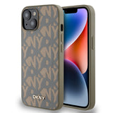 Apple iPhone 15 Kılıf DKNY Orjinal Lisanslı M-safe Şarj Özellikli 3D Yazılı Grid Pattern Kapak