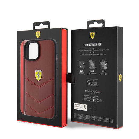 Apple iPhone 15 Kılıf Ferrari Orjinal Lisanslı Deri Dikişli Arka Yüzey Metal Logo Tasarımlı Kapak